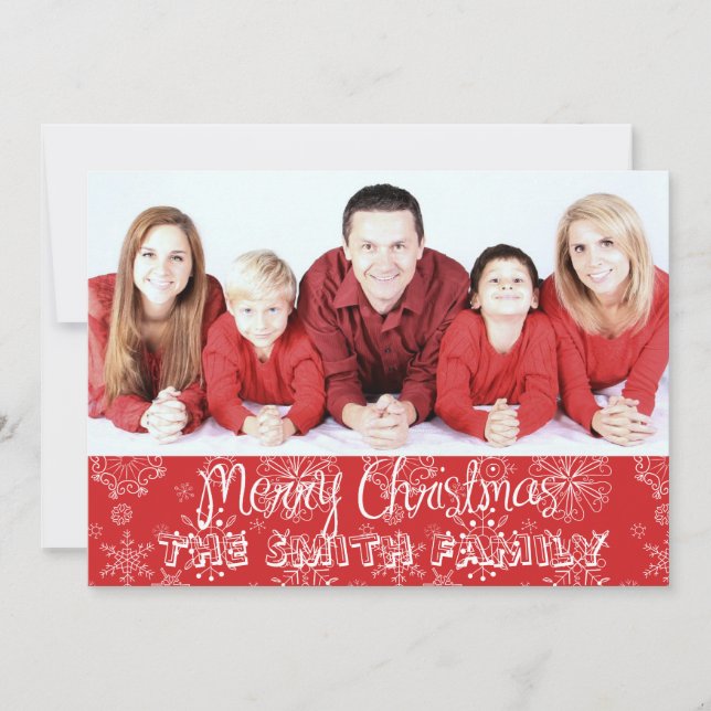 Cartões de foto de Natal de Fotografia Red Snowfla (Frente)