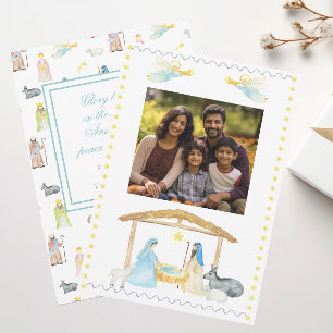 Cartões de foto de Natal de Natividade de Aquarela