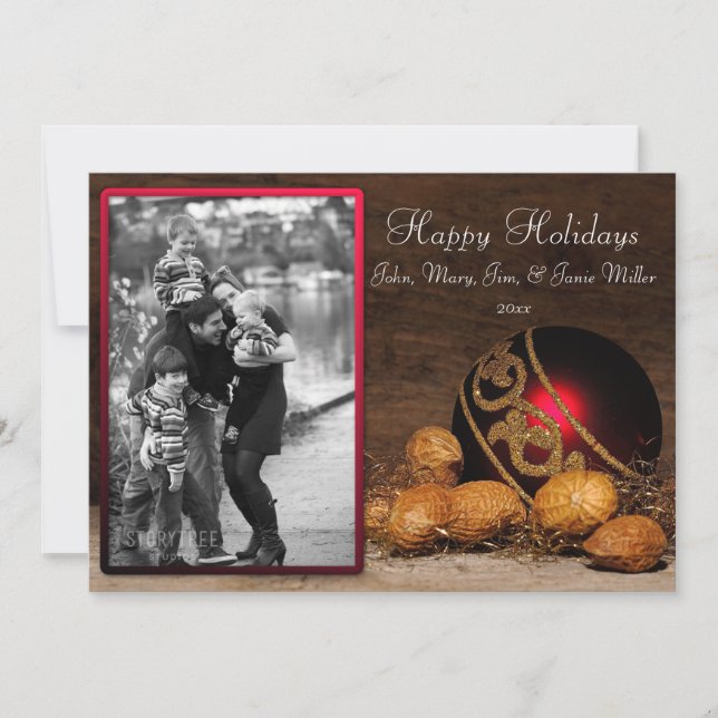 Cartões de foto de Natal de ornamento e Loucos ver (Frente)