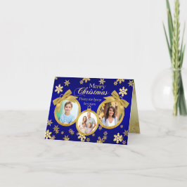 Cartões de foto de Natal de ornamentos Azul e Dour