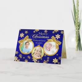 Cartões de foto de Natal de ornamentos Azul e Dour