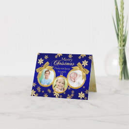 Cartões de foto de Natal de ornamentos Azul e Dour