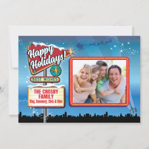 Cartões de foto de Natal de Sinal Neon Vintage Veg