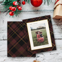 Cartões de foto de Natal de Tartan Vermelho Dourad