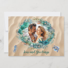 Cartões de foto de Natal de Wreath do Oceano Azul