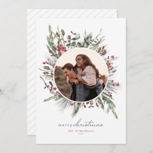 Cartões de foto de Natal de Wreath Foliage de inve