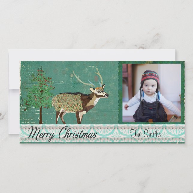 Cartões de foto de Natal do Azure Axis Deer (Frente)