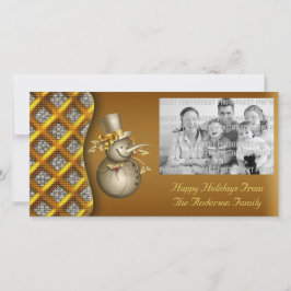 Cartões de foto de Natal Dourado Snowmen