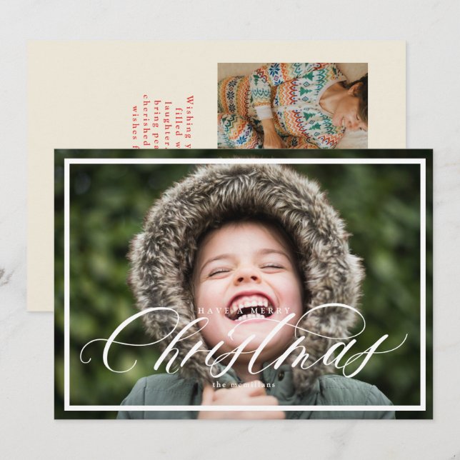 Cartões de foto de Natal elegante com 2 fotos (Frente/Verso)