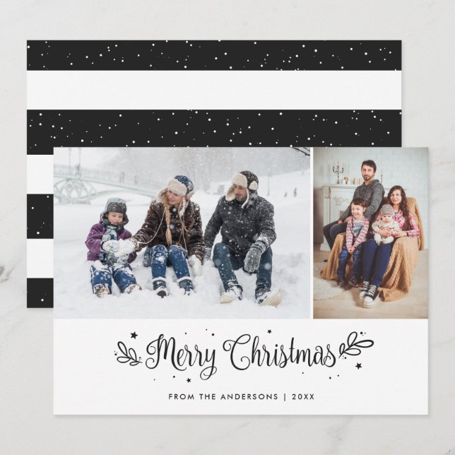 Cartões de foto de Natal em branco e preto (Frente/Verso)