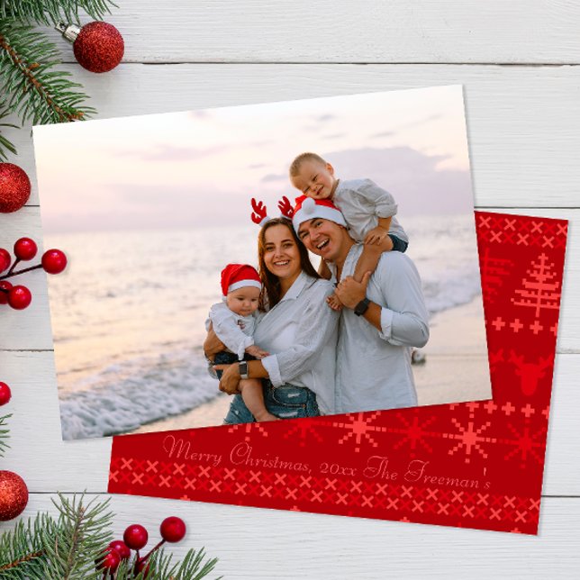 Cartões de foto de Natal Escandinavo Vermelho Nórd (Family Photo Christmas Cards)