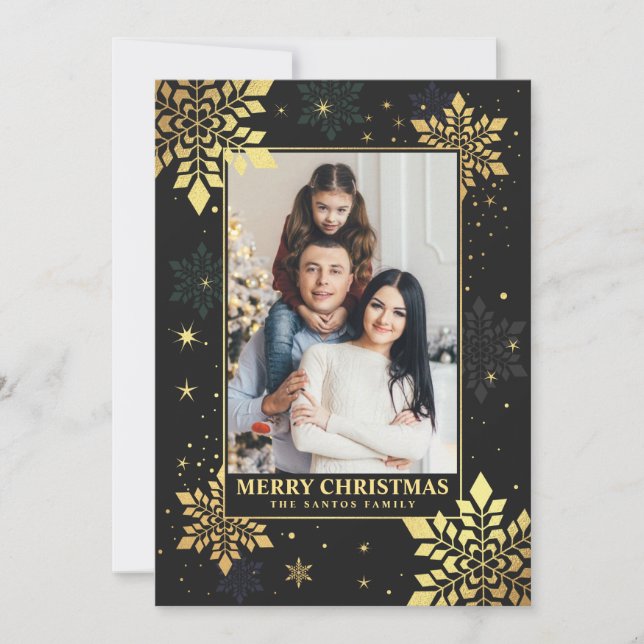 Cartões de foto de Natal Faux Gold Foil Snowflake (Frente)
