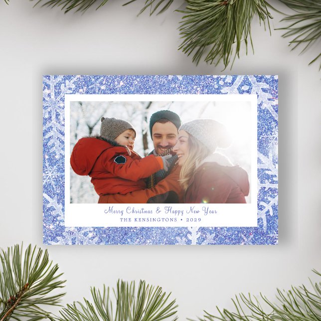 Cartões de foto de Natal Floco de Neve Personaliza (Custom Snowflake Christmas Photo Card)