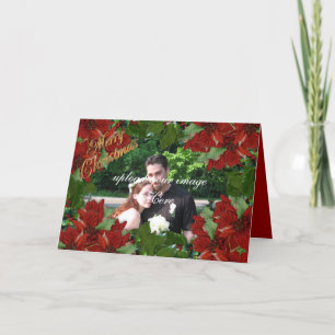 Cartões de foto de Natal Holly poinsettias
