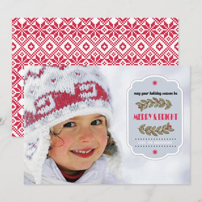 Cartões de foto de Natal Nórdicos de Padrão de Flo (Frente/Verso)
