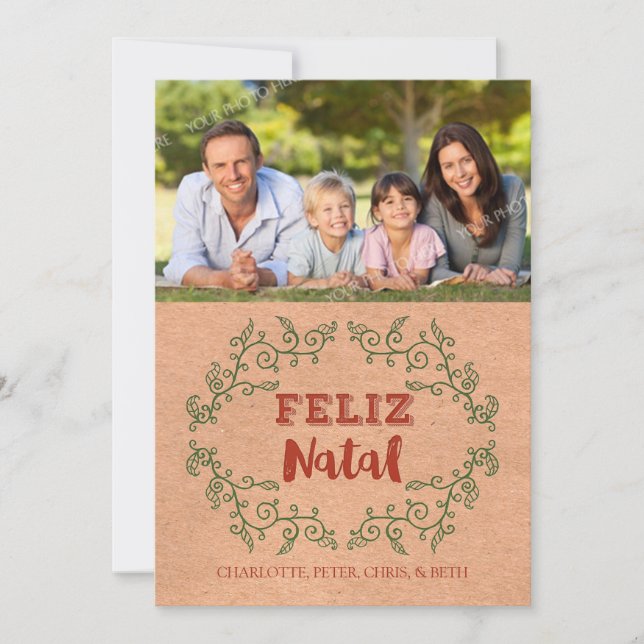 Cartões de foto de Natal Português - Kraft Paper W (Frente)