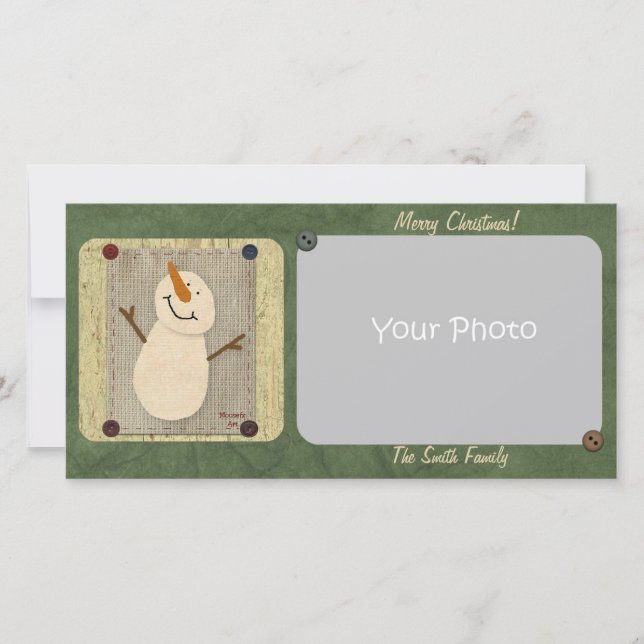 Cartões de foto de Natal primitivo Snowman (Frente)