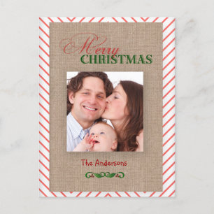 Cartões de foto de Natal Red Chevron e Burlap