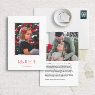 Cartões de foto de Natal Red Scalloped Border Rejo