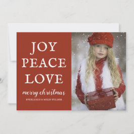 Cartões de foto de Natal Rustic Red Joy Peace Love