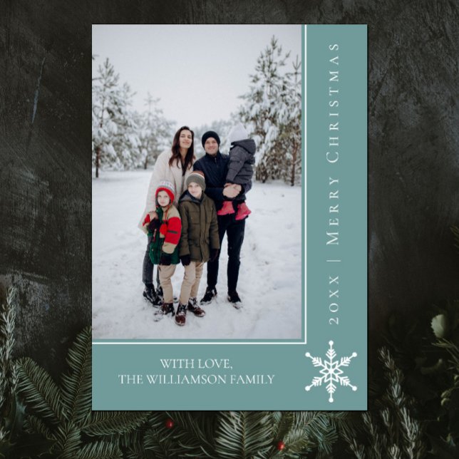 Cartões de foto de Natal Simples Floco de Neve | T (Teal Simple Snowflake Christmas Photo Card)