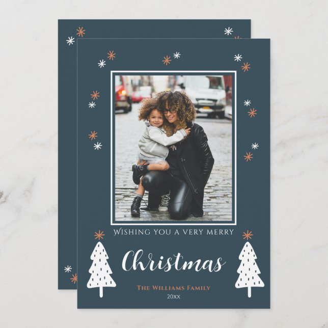 Cartões de foto de Natal Verde Quente (Frente/Verso)