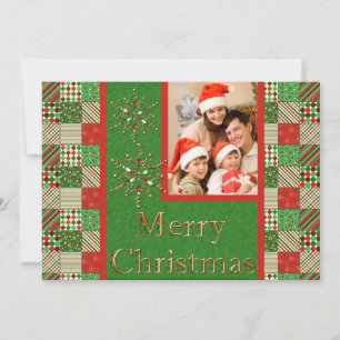 Cartões de foto de Natal Verde, Vermelho e Creme 