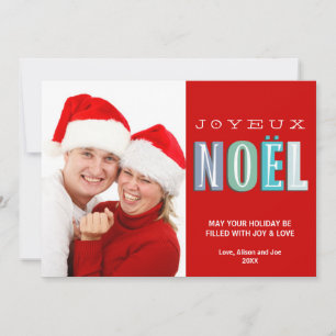 Cartões de foto de Natal vermelho azul-funky Noel 