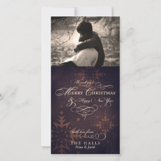 Cartões de foto de Natal Vintage Brown Snowflake