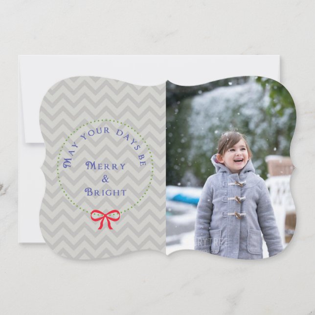 Cartões de foto de Natal Wreath Chevron (Frente)