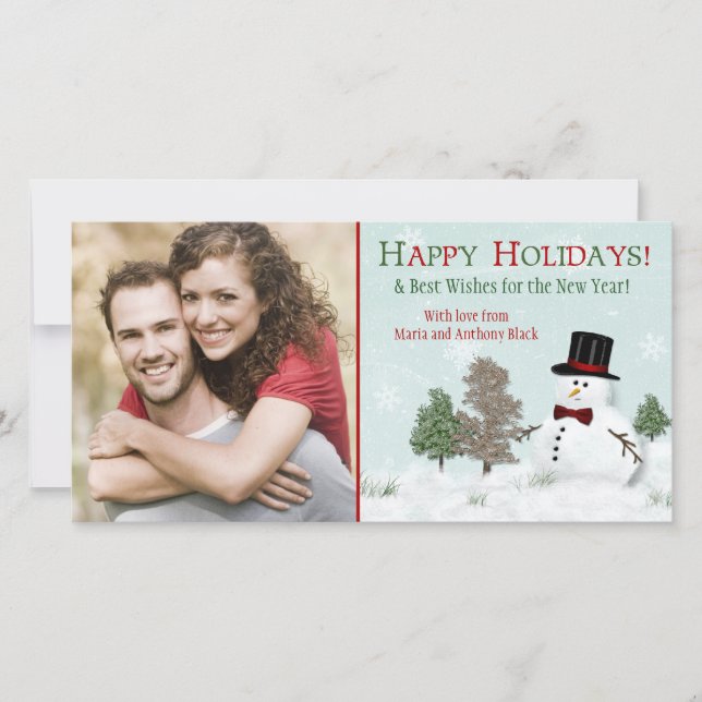 Cartões de fotos de Férias Snowman da Família de N (Frente)