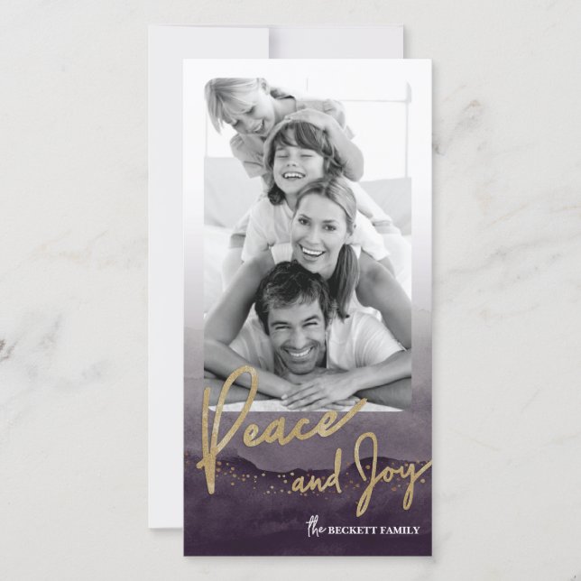 Cartões de fotos de Natal - Aquarelas Paz e Alegri (Frente)