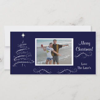 Cartões de fotos de Natal marinho Azul e Branco