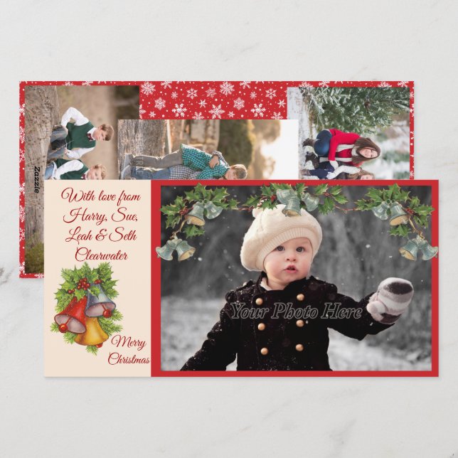 Cartões de fotos dos Sinos de Natal (Frente/Verso)