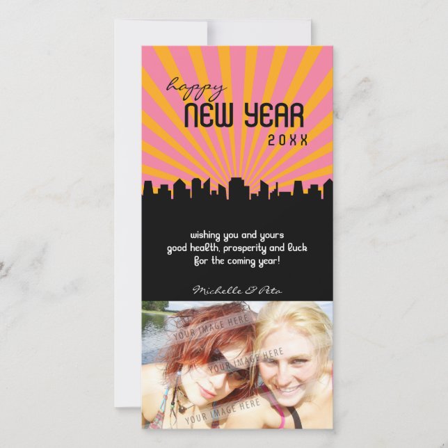CARTÕES DE FOTOS MODERNO DO ANO NOVO: paisagem urb (Frente)