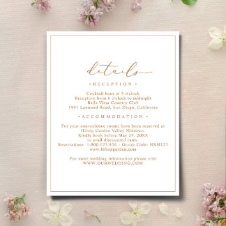 Cartões de gabinete com detalhes de casamento de o