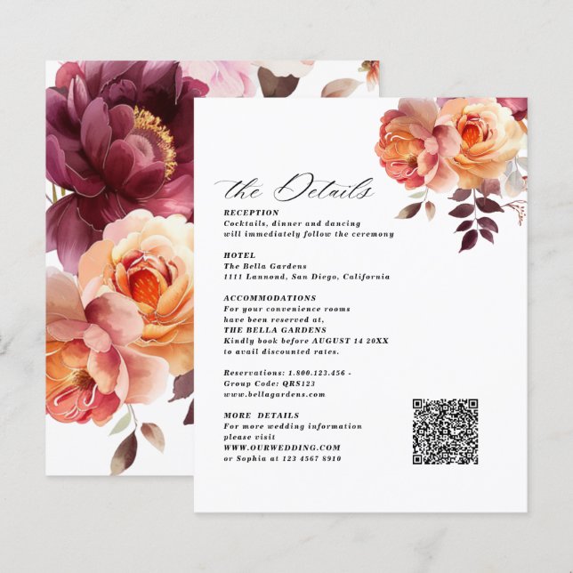 Cartões de gabinete de casamento ruivo do Buquê El (Frente/Verso)