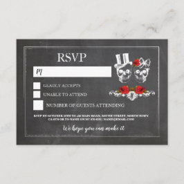 Cartões de giz de caveiras de casamento RSVP Cavei