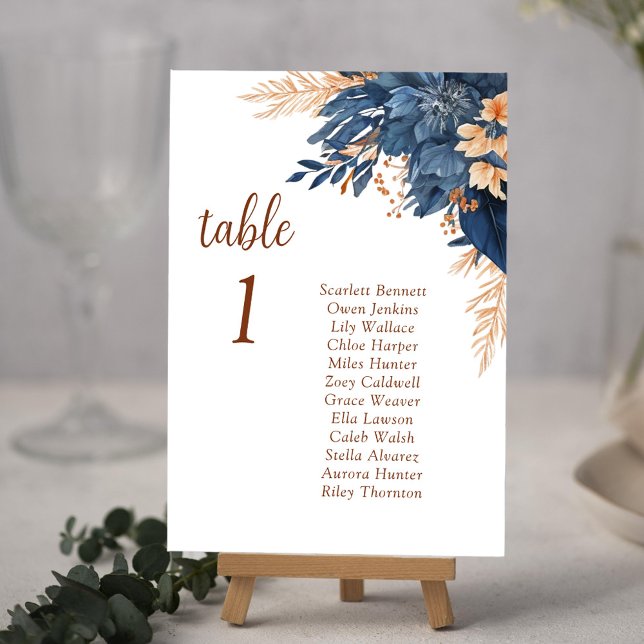 Cartões de Gráfico de Casamento Elegante Floral Mo (Modern Floral Elegant Wedding Seating Chart Cards)