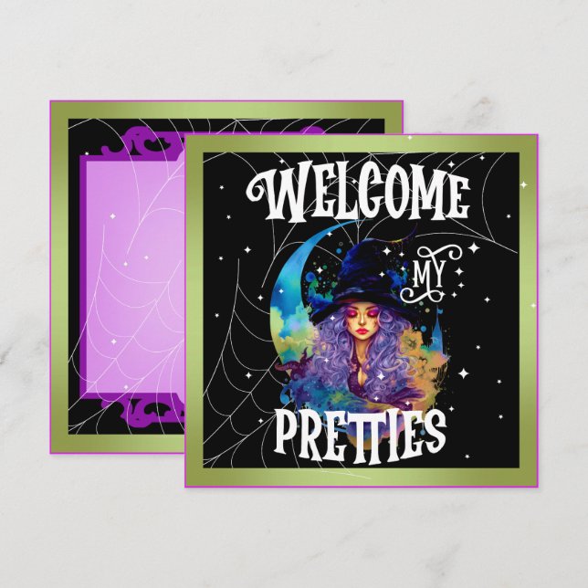 Cartões de Halloween de Beleza de Bruxa Retro (Frente/Verso)