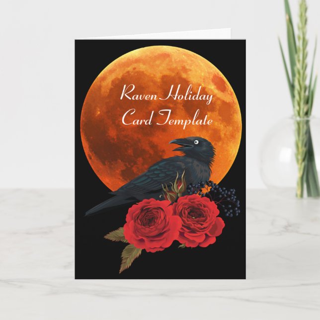 Cartões de Halloween Red Roses Raven Moon (Frente)