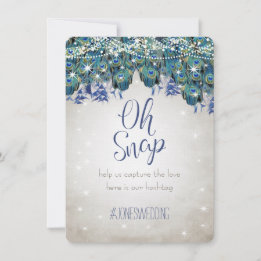 Cartões de Hashtag de Casamento Peacock Blue Silve
