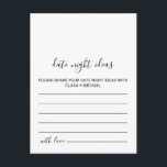 Cartões de Ideias para Encontro Noturno Preto e Br<br><div class="desc">Estes cartões de ideias para encontro noturno preto e branco são perfeitos para um chá de noiva simples. O design apresenta uma bela fonte de caligrafia em um fundo branco para embelezar o seu evento.</div>