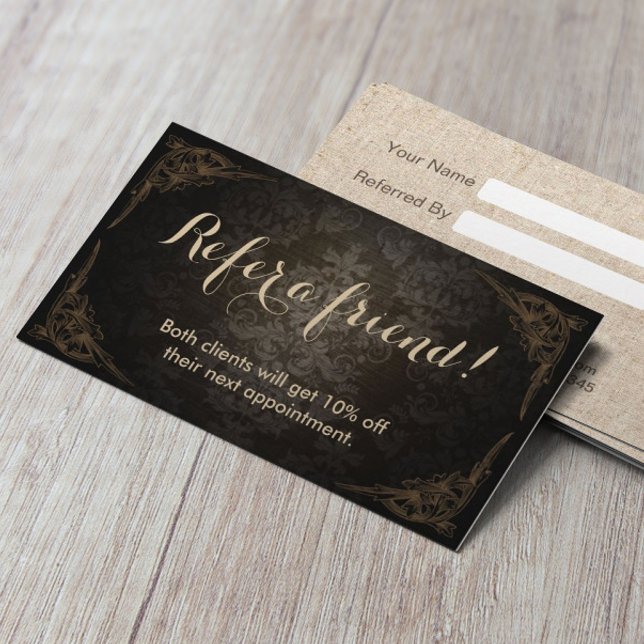 Cartões de Indicação | Vintage Frame Damask Beauty (Criador carregado)