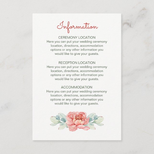Cartões de Informações de Casamento de Flores de Á (Frente)