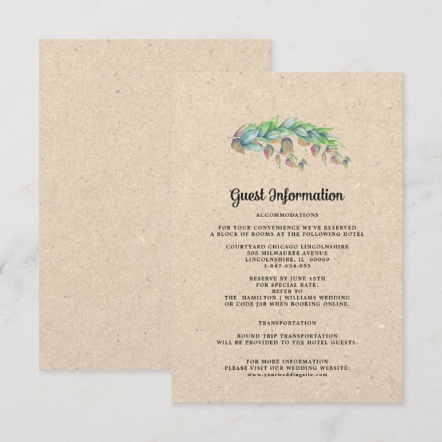 Cartões de Informações para Convidados de Casament (Frente/Verso)