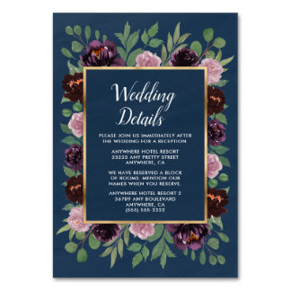 Cartões de Invólucro de Casamento de Plum Dourado 