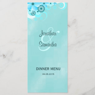 Cartões de Janto de Casamento Floral Azul-Aqua Esc