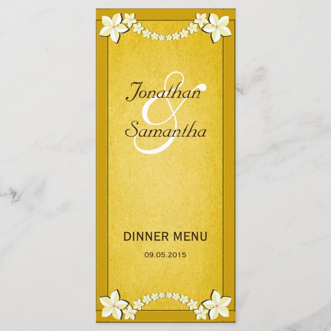 Cartões de Janto de Casamento Floral Dourado Rusti (Frente)