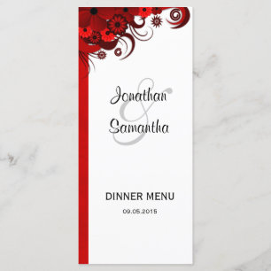 Cartões de Janto Floral de Casamento Vermelho e Br